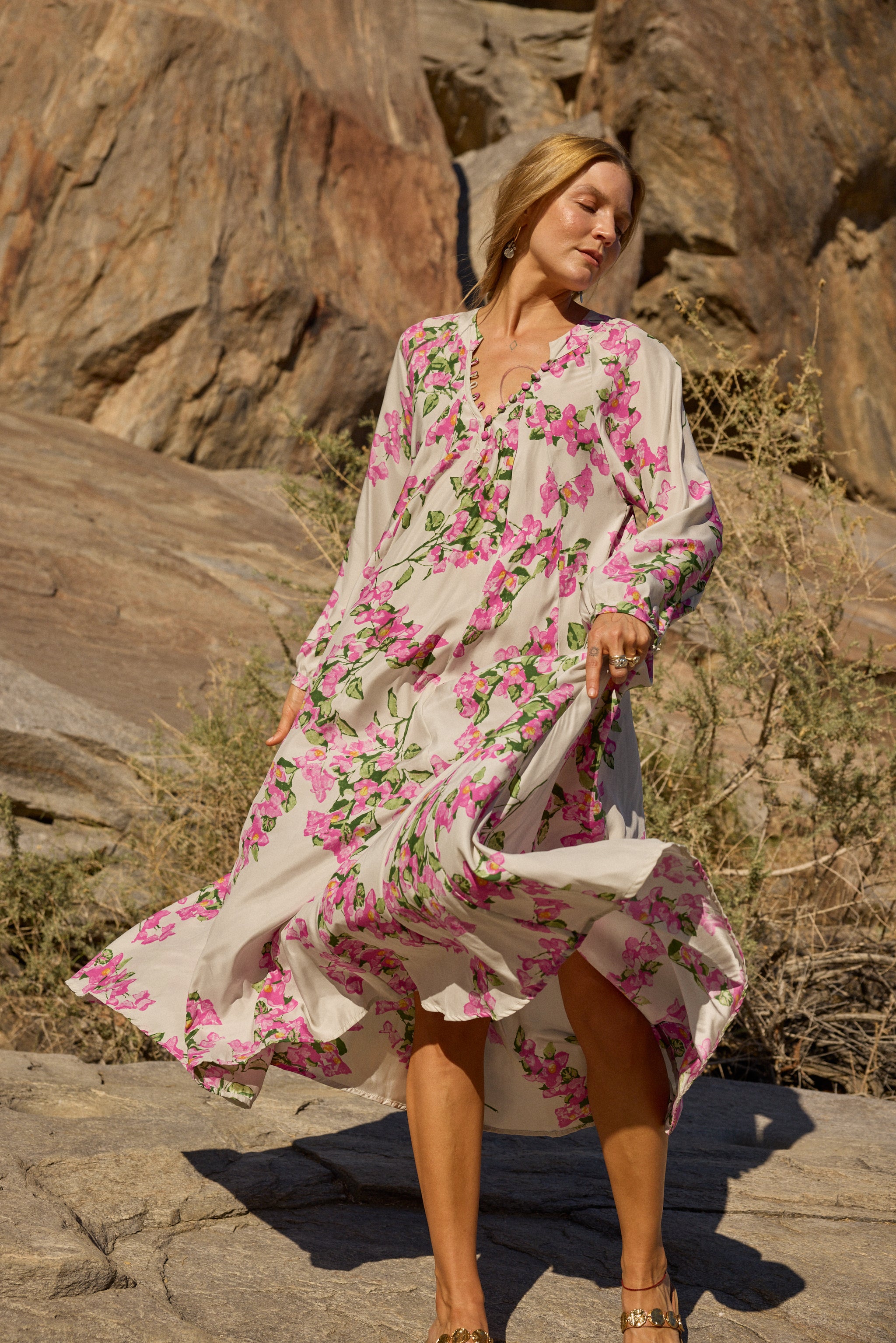 strapless open back dress Fionna Floral Maxi Dress | Pink | Womens main image 1