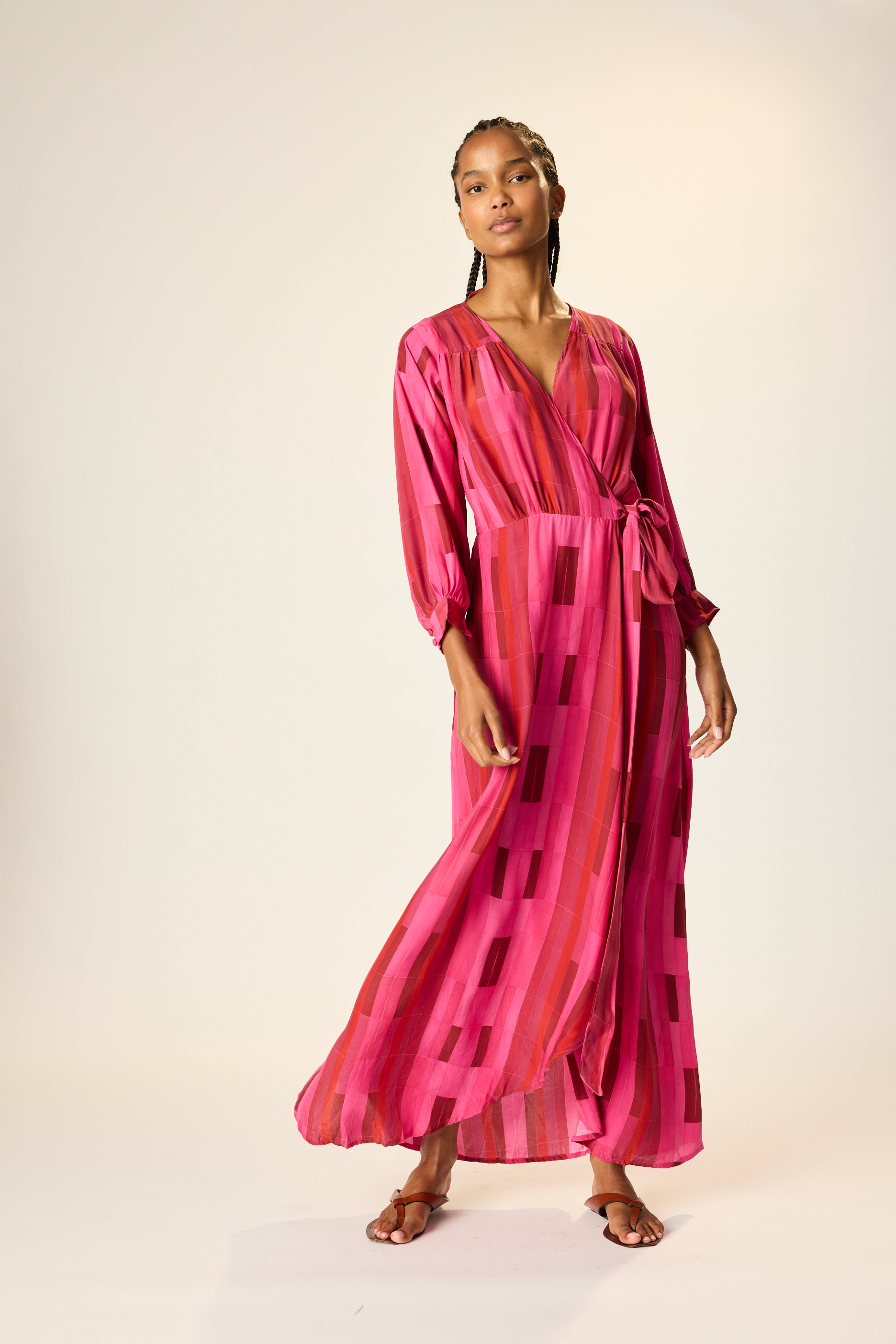 strapless open back dress THE HARMONY FLUTTER SLEEVE MAXI WRAP DRESS (PINK FLORAL)| Love Cherish main image 1