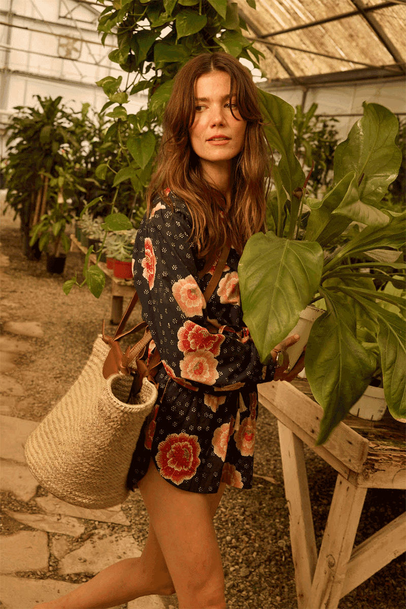 【natalie martin】 PINK×REDストライプ レーヨン シャツ Natalie Martin Women's Violet Top | $225.00 | Saint Bernard